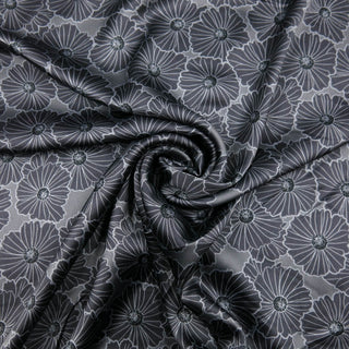 Dunkelgrauer Satin Stoff mit Blumen