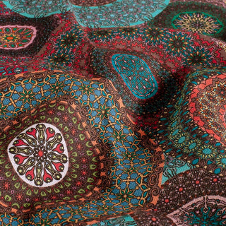 Panama Baumwollstoff – Bunte Mandalas in Petrol
