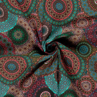Panama Baumwollstoff – Bunte Mandalas in Petrol