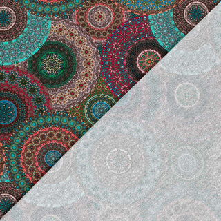 Panama Baumwollstoff – Bunte Mandalas in Petrol