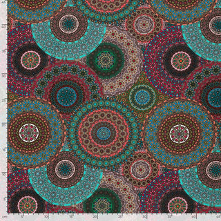 Panama Baumwollstoff – Bunte Mandalas in Petrol