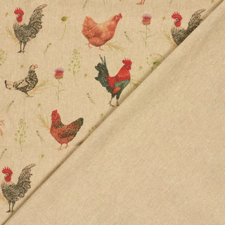 Canvas Stoff – Hühner und Hähne auf Naturbeige – Ansicht 4