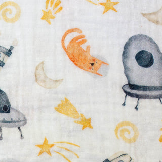 Musselin Stoff Kinder Weltraum Tiere Raketen