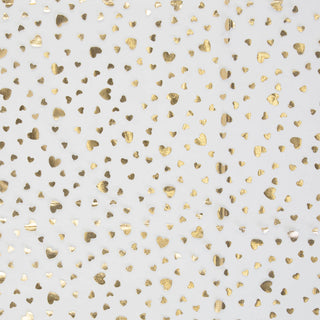 Tüll Stoff - Weiss mit Gold Herzen