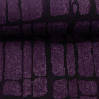 French Terry Stoff - Grafisches Muster auf Aubergine von Thorsten Berger