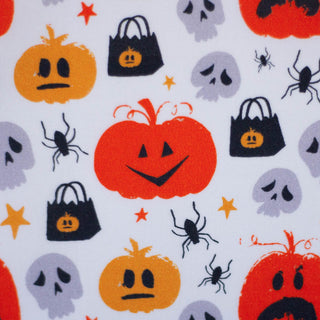Baumwollstoff Stoff - Halloweenkürbise auf weiss