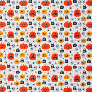 Baumwollstoff Stoff - Halloweenkürbise auf weiss