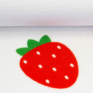 Musselin Stoff Sommer Erdbeer Motiv Double Gauze