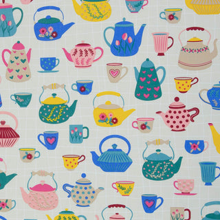 Canvas Stoff – Bunte Teekannen & Tassen