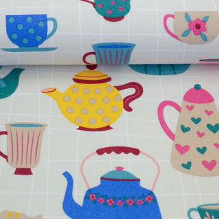Canvas Stoff – Bunte Teekannen & Tassen