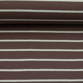 Baumwolljersey Stoff - Streifen in Taupebraun/Creme