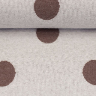 Jacquard Jersey Stoff – Grosse Punkte in Mocca auf Naturweiss