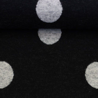 Jacquard Jersey Stoff – Grosse Punkte in Naturweiss auf Schwarz