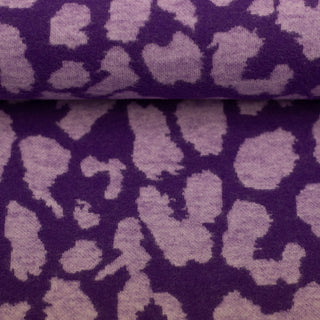 Jacquard Jersey Stoff – Leopardenmuster in Lavendel auf Violett