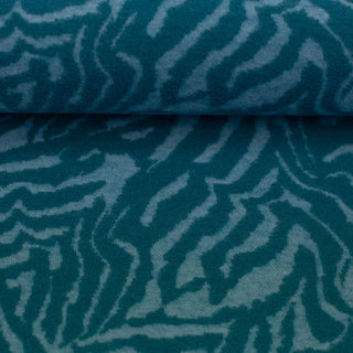 Jacquard Jersey Stoff – Zebramuster in Rauchblau auf Petrol