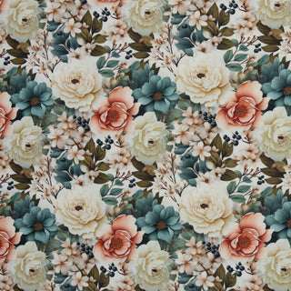 Oxford Stoff von Sarah Mariam - Rosen Weiss Petrol