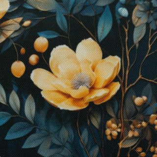 Oxford Stoff von Sarah Mariam - Blumen Dunkelblau Gelb