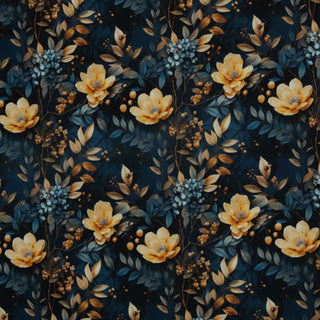 Oxford Stoff von Sarah Mariam - Blumen Dunkelblau Gelb