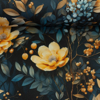 Oxford Stoff von Sarah Mariam - Blumen Dunkelblau Gelb