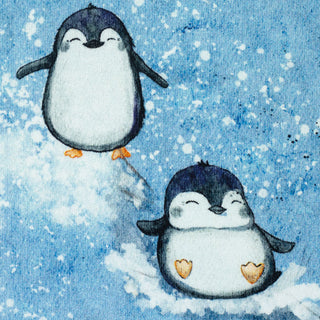 French Terry Stoff - Pinguine in Eisblau