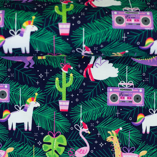 French Terry Stoff angeraut – Bunter Weihnachtsschmuck mit Einhorn und Flamingo – Ansicht 5
