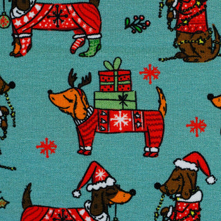 French Terry Stoff angeraut – Weihnachtsdackel auf Mint