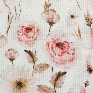 Waffeljersey Stoff - Rosenblüten in Creme