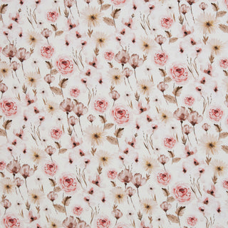 Waffeljersey Stoff - Rosenblüten in Creme