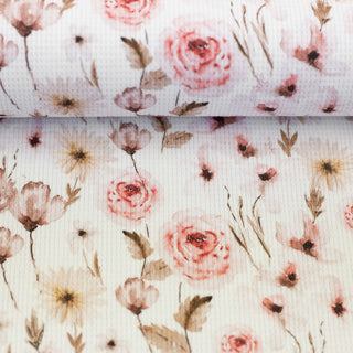 Waffeljersey Stoff - Rosenblüten in Creme