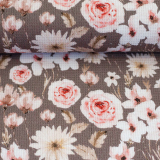 Waffeljersey Stoff - Rosenblüten in Taupe