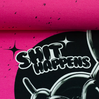 French Terry Stoff - Panel von Thorsten Berger "Shit happens" in Pink