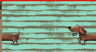 French Terry Stoff - Panel „Cheeky Animals – Dachshund Berny“ in Mint by Torsten Berger