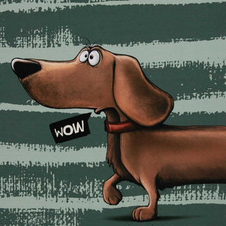 French Terry Stoff - Panel „Cheeky Animals – Dachshund Berny“ in Dunkelmint by Torsten Berger 