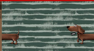 French Terry Stoff - Panel „Cheeky Animals – Dachshund Berny“ in Dunkelmint by Torsten Berger 