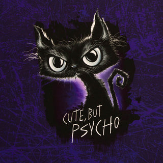 French Terry Panel - Cute but Psycho Katze in Violett
