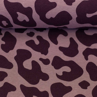 Sweat Stoff - Leo-Print in Mauve/Aubergine