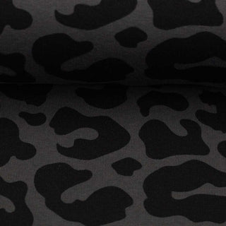 Sweat Stoff - Leo-Print in Anthrazit/Schwarz