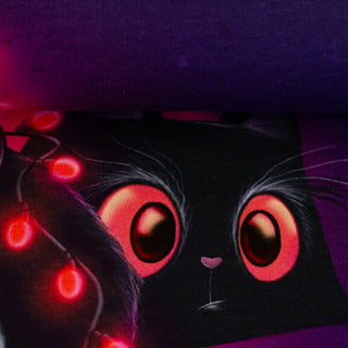 Sweat Panel - Meowy Xmas Katze in Aubergine