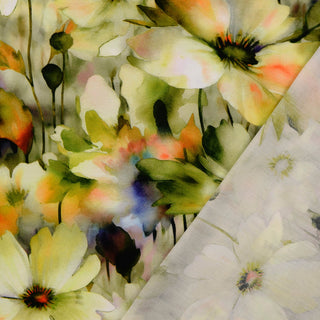 Viskose Popeline Stoff – Aquarellblumen in Gelb und Grün – Ansicht 3