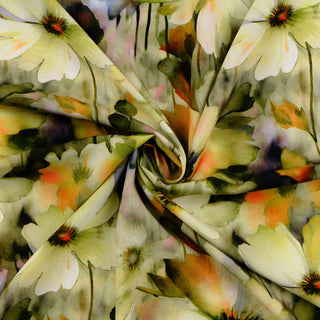 Viskose Popeline Stoff – Aquarellblumen in Gelb und Grün – Ansicht 2