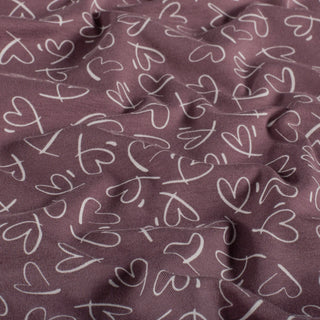 Baumwolljersey Stoff - Herzchen in Aubergine