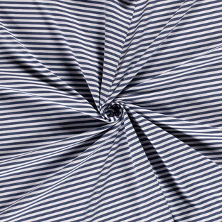 Baumwolljersey Stoff - 5mm Streifen in Jeansblau Weiss