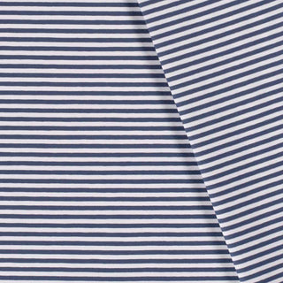 Baumwolljersey Stoff - 5mm Streifen in Jeansblau Weiss
