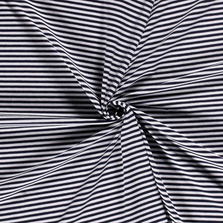 Baumwolljersey Stoff - 5mm Streifen in Marineblau Weiss