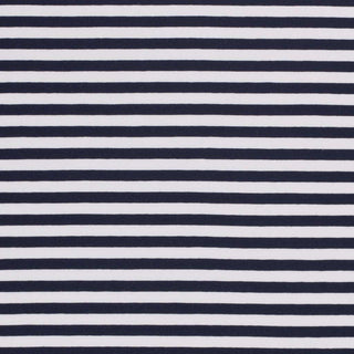 Baumwolljersey Stoff - 1cm Streifen in Marineblau Weiss