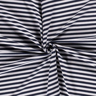 Baumwolljersey Stoff - 1cm Streifen in Marineblau Weiss