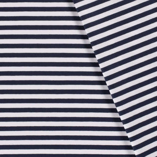 Baumwolljersey Stoff - 1cm Streifen in Marineblau Weiss