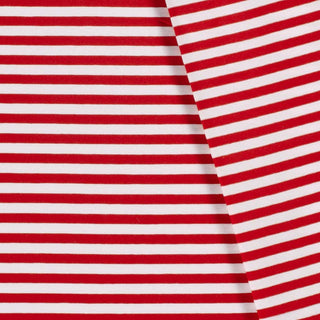 Baumwolljersey Stoff - 1cm Streifen in Rot Weiss