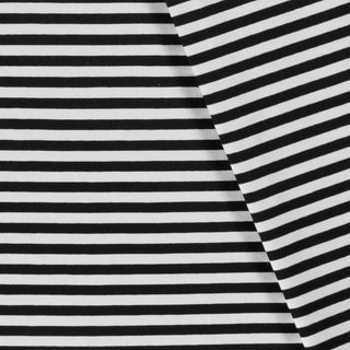 Baumwolljersey Stoff - 1cm Streifen in Schwarz Weiss