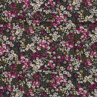 Viskose Popeline Stoff Blumenwiese in Pink und Weiss auf Marineblau